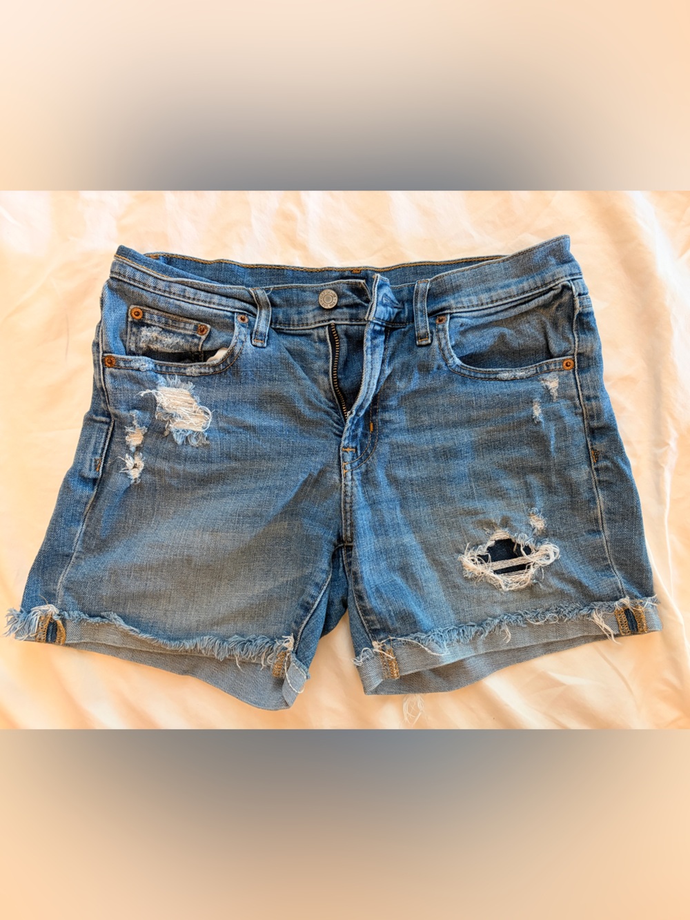 Distressed Blue Denim Cutoff Shorts
